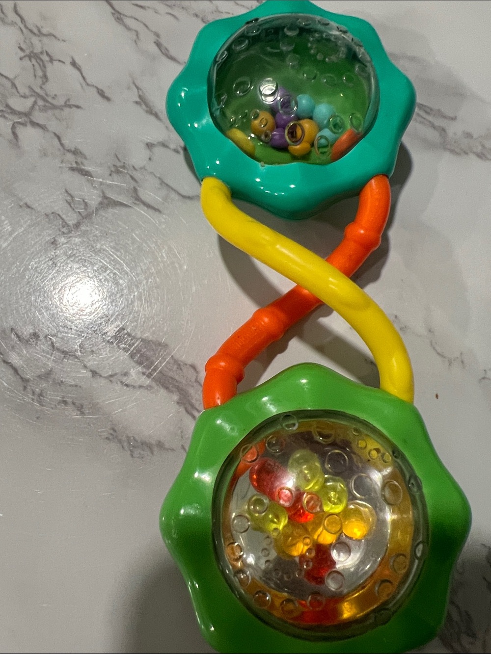 Bright Green & Teal Baby Rattle Toy - Colorful Sensory Shaker